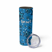 Israel Christmas Skinny Tumbler with Blue Star of David Pattern and Menorah Motif - Wonder Print Shop