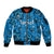 Israel Christmas Sleeve Zip Bomber Jacket with Blue Star of David Pattern and Menorah Motif - Wonder Print Shop