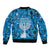 Israel Christmas Sleeve Zip Bomber Jacket with Blue Star of David Pattern and Menorah Motif - Wonder Print Shop