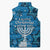Israel Christmas Sleeveless Puffer Jacket with Blue Star of David Pattern and Menorah Motif - Wonder Print Shop