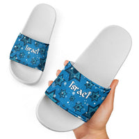 Israel Christmas Slide Sandals with Blue Star of David Pattern and Menorah Motif - Wonder Print Shop