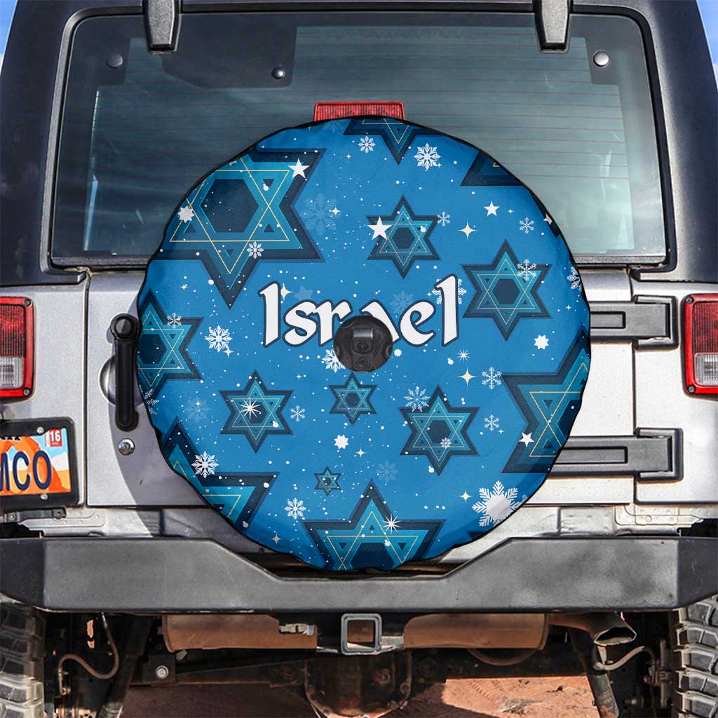 Israel Christmas Spare Tire Cover with Blue Star of David Pattern and Menorah Motif - Wonder Print Shop