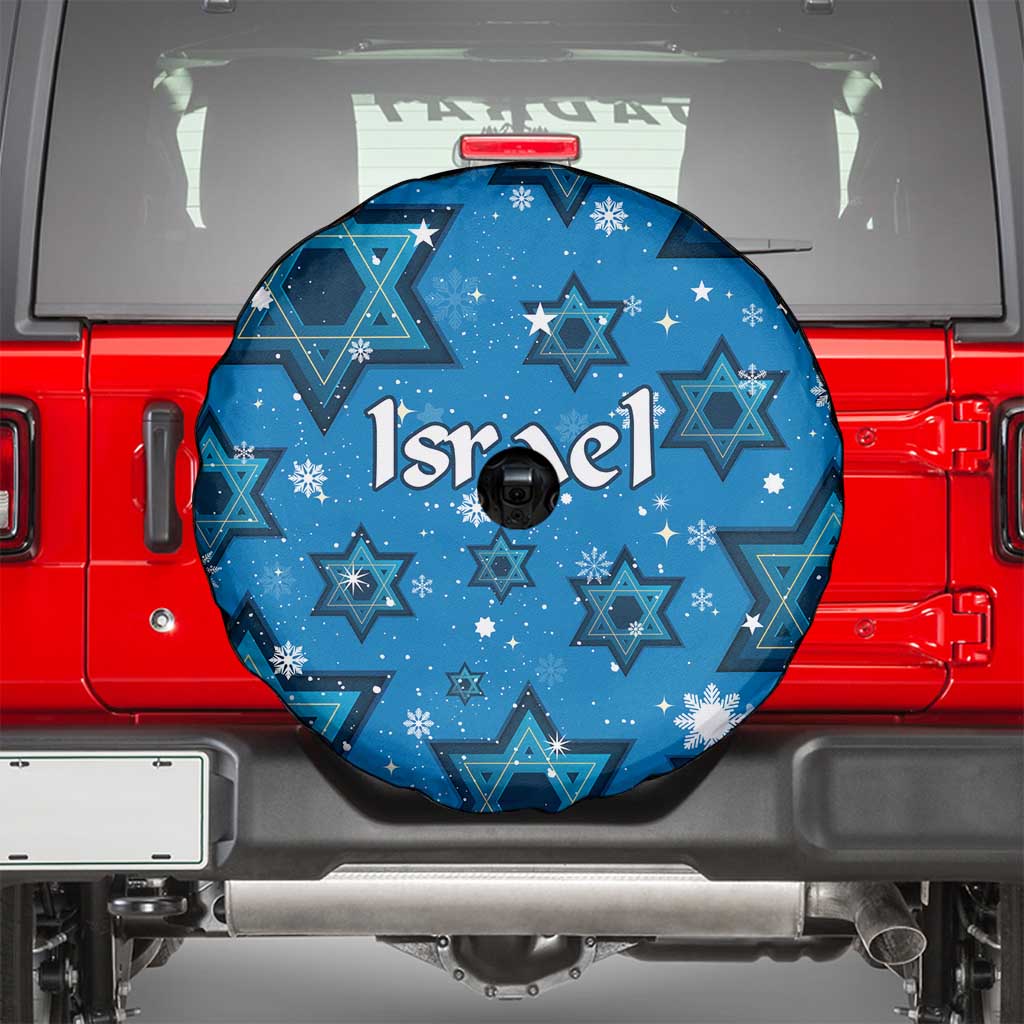 Israel Christmas Spare Tire Cover with Blue Star of David Pattern and Menorah Motif - Wonder Print Shop
