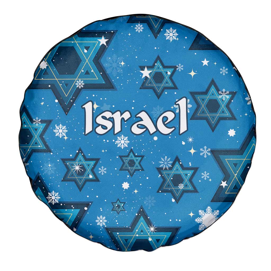 Israel Christmas Spare Tire Cover with Blue Star of David Pattern and Menorah Motif - Wonder Print Shop