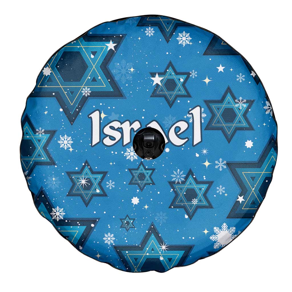 Israel Christmas Spare Tire Cover with Blue Star of David Pattern and Menorah Motif - Wonder Print Shop