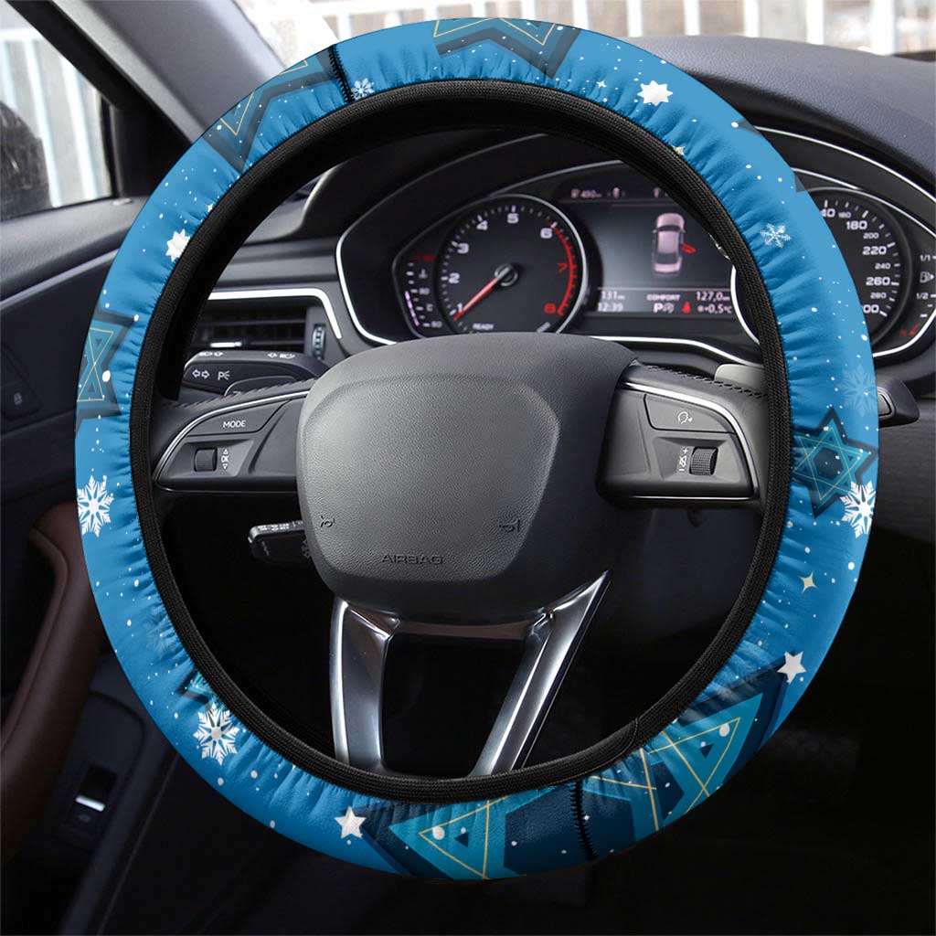 Israel Christmas Steering Wheel Cover with Blue Star of David Pattern and Menorah Motif - Wonder Print Shop