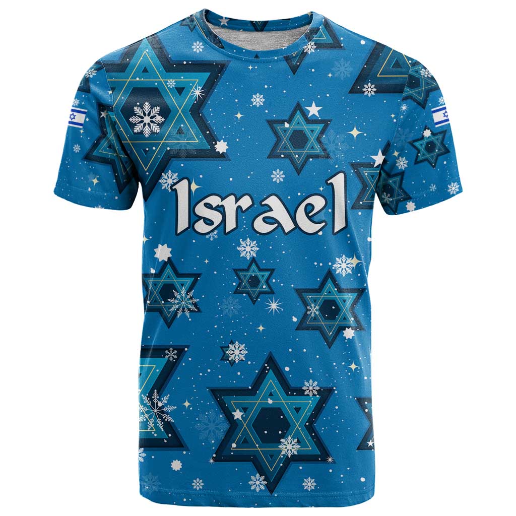 Israel Christmas T Shirt with Blue Star of David Pattern and Menorah Motif - Wonder Print Shop