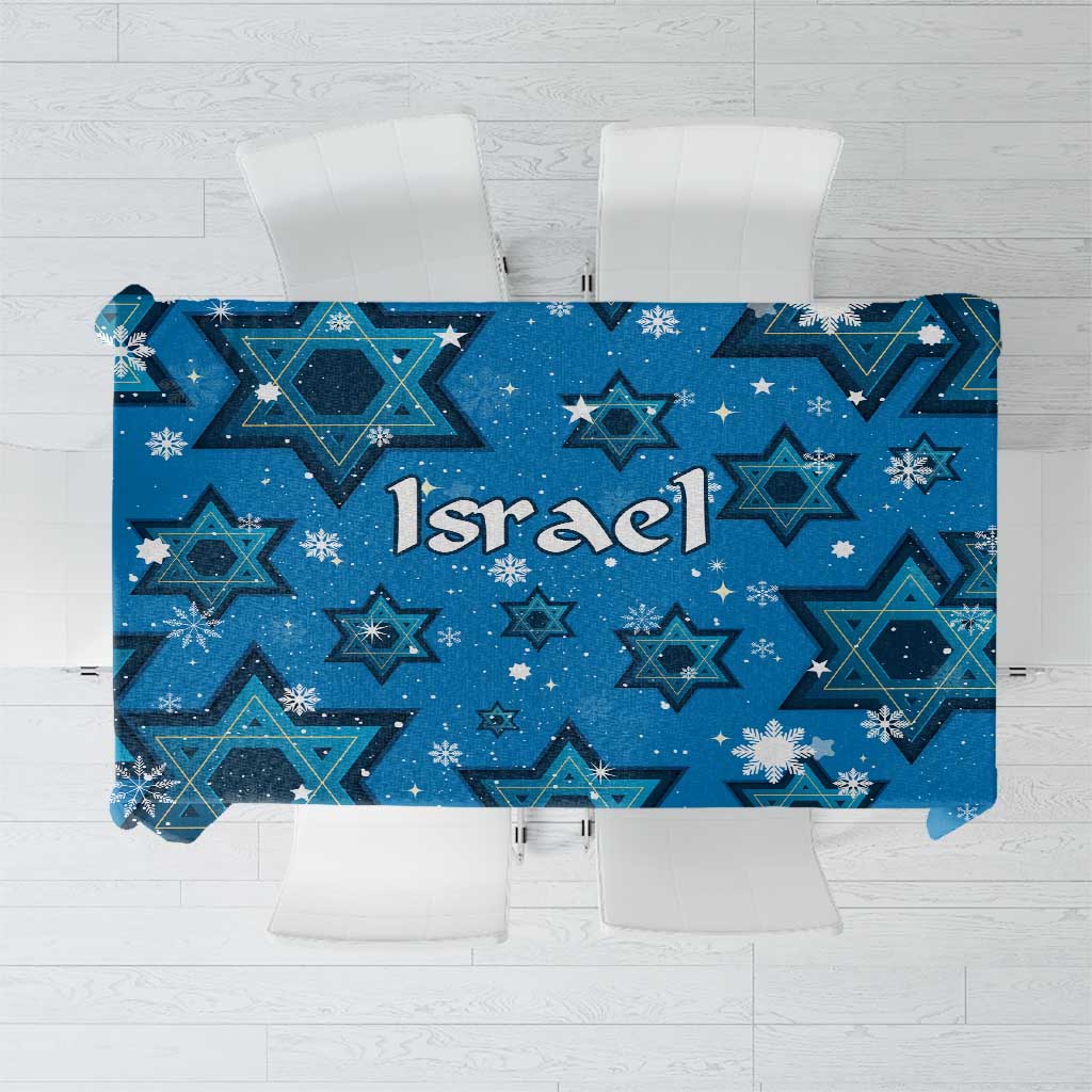 Israel Christmas Tablecloth with Blue Star of David Pattern and Menorah Motif - Wonder Print Shop