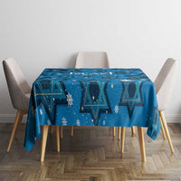 Israel Christmas Tablecloth with Blue Star of David Pattern and Menorah Motif - Wonder Print Shop