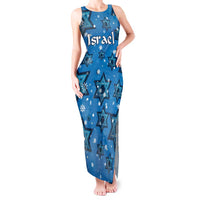 Israel Christmas Tank Maxi Dress with Blue Star of David Pattern and Menorah Motif - Wonder Print Shop