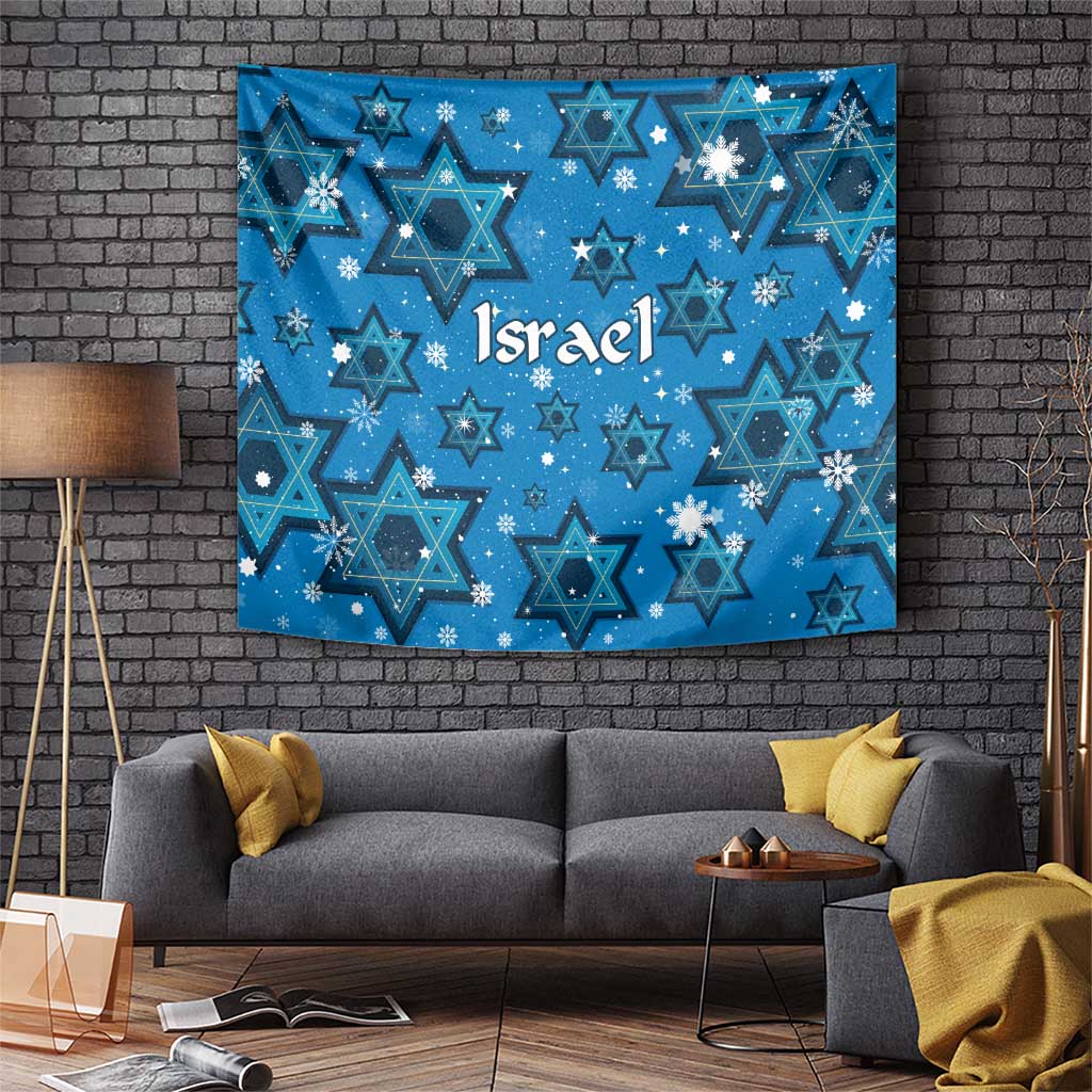 Israel Christmas Tapestry with Blue Star of David Pattern and Menorah Motif - Wonder Print Shop
