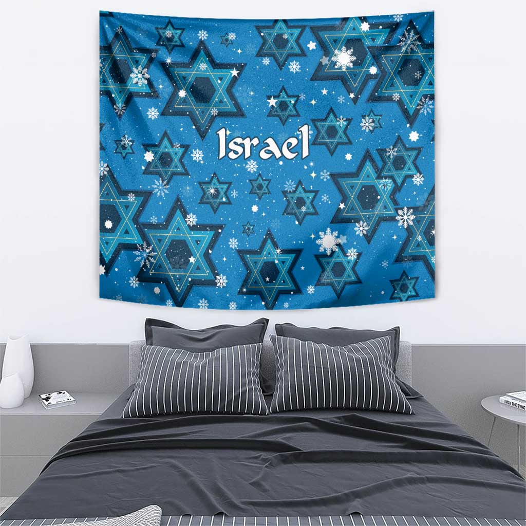 Israel Christmas Tapestry with Blue Star of David Pattern and Menorah Motif - Wonder Print Shop
