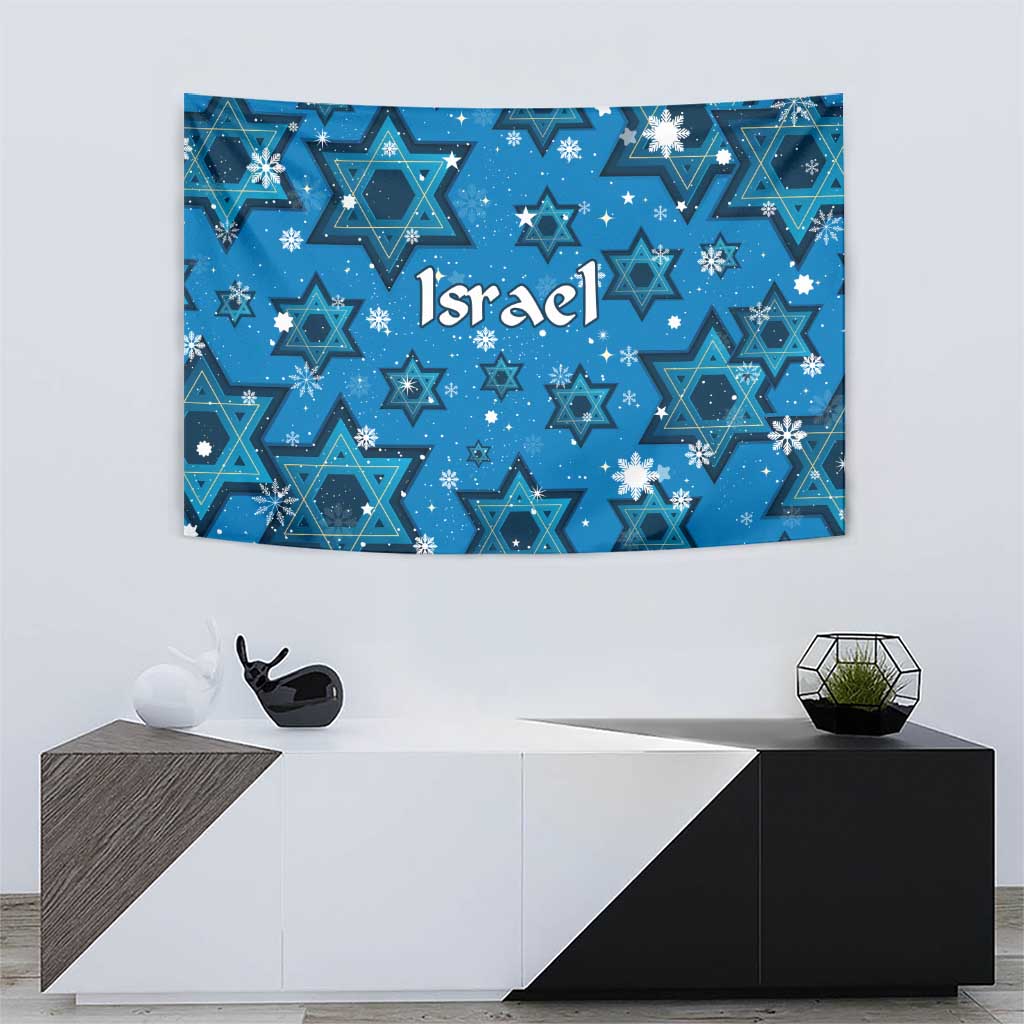 Israel Christmas Tapestry with Blue Star of David Pattern and Menorah Motif - Wonder Print Shop