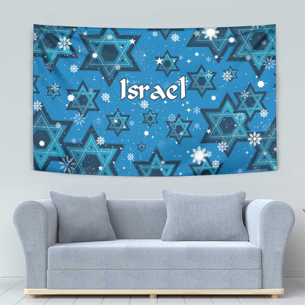 Israel Christmas Tapestry with Blue Star of David Pattern and Menorah Motif - Wonder Print Shop