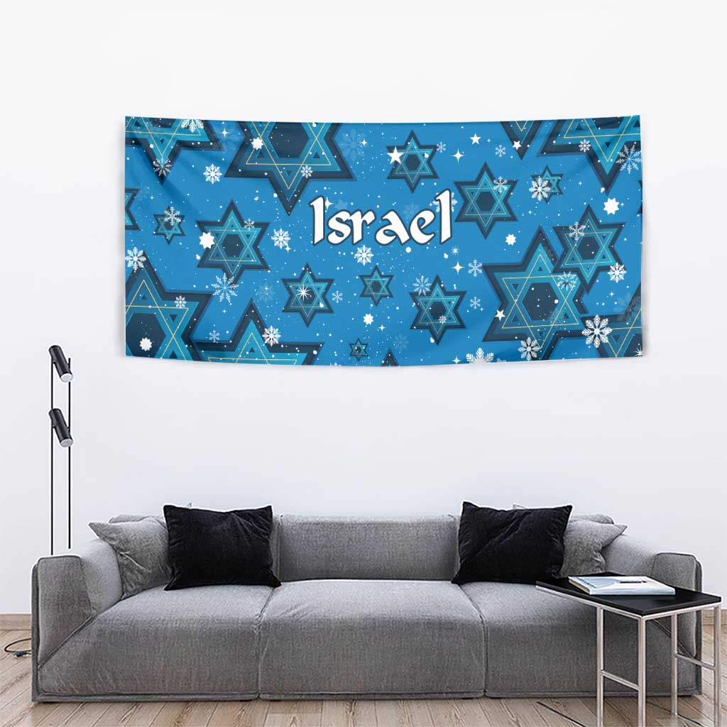 Israel Christmas Tapestry with Blue Star of David Pattern and Menorah Motif - Wonder Print Shop