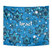 Israel Christmas Tapestry with Blue Star of David Pattern and Menorah Motif - Wonder Print Shop