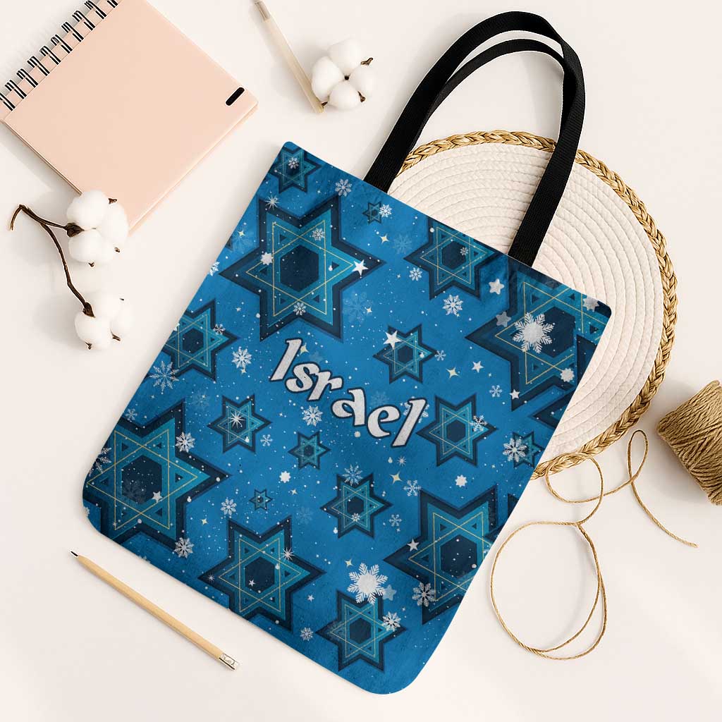 Israel Christmas Tote Bag with Blue Star of David Pattern and Menorah Motif - Wonder Print Shop