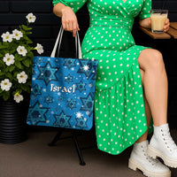 Israel Christmas Tote Bag with Blue Star of David Pattern and Menorah Motif - Wonder Print Shop