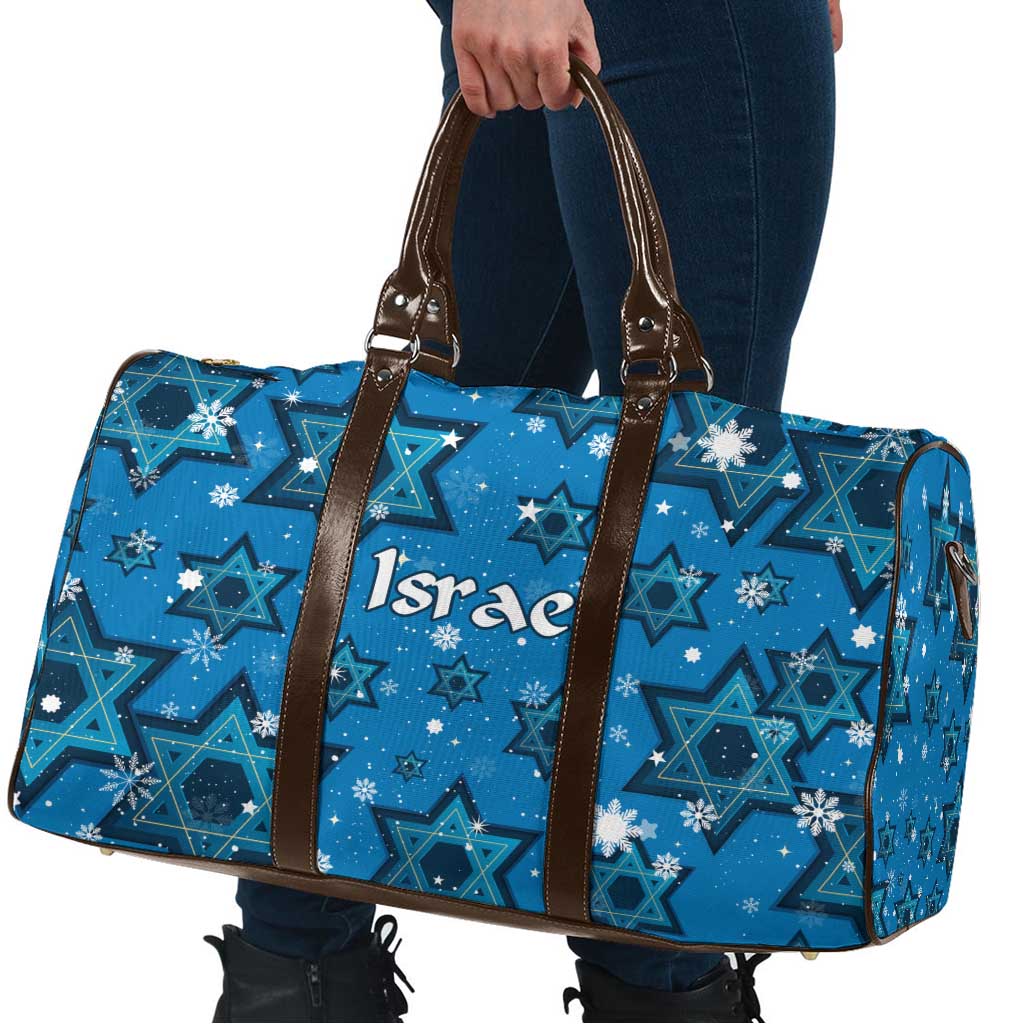 Israel Christmas Travel Bag with Blue Star of David Pattern and Menorah Motif - Wonder Print Shop