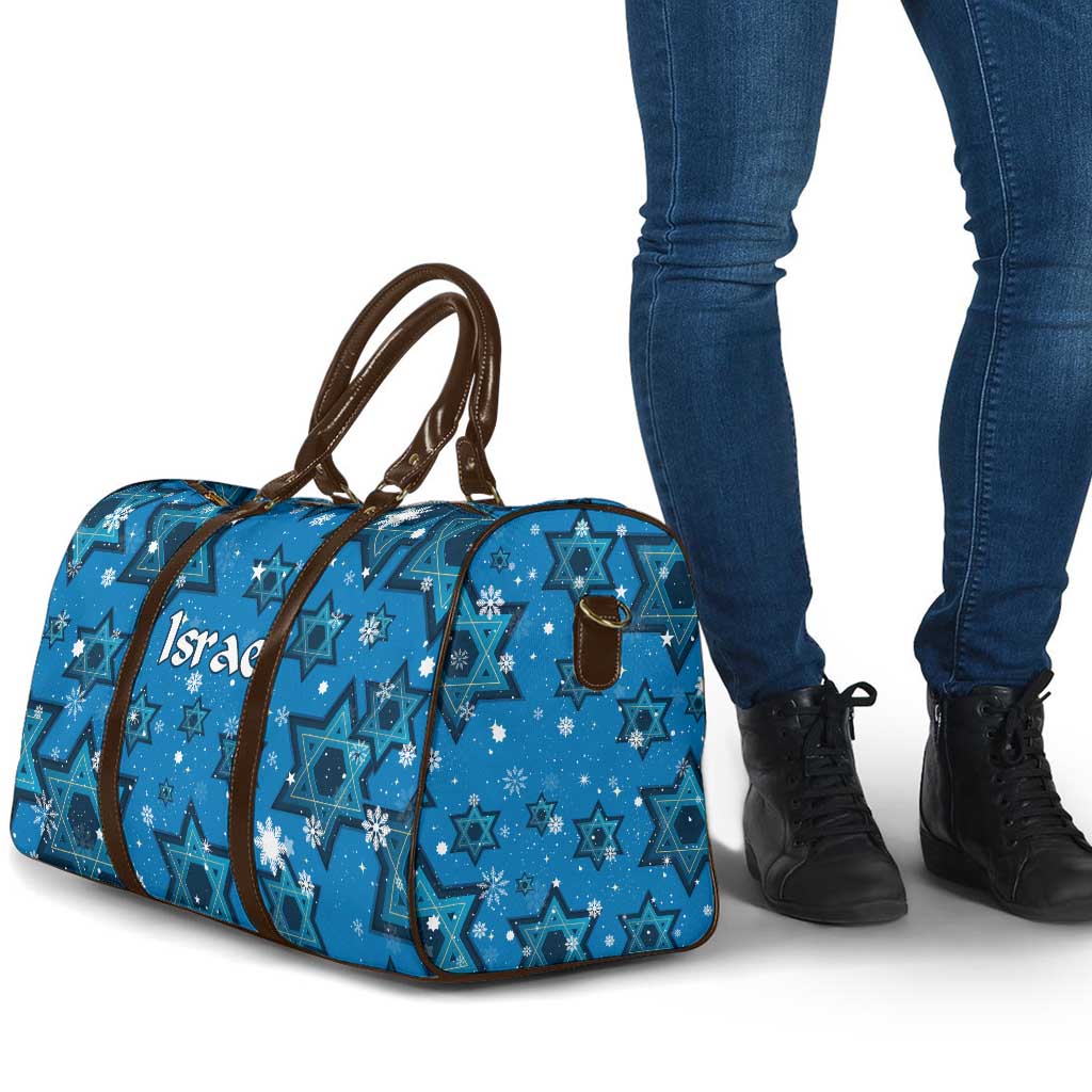 Israel Christmas Travel Bag with Blue Star of David Pattern and Menorah Motif - Wonder Print Shop