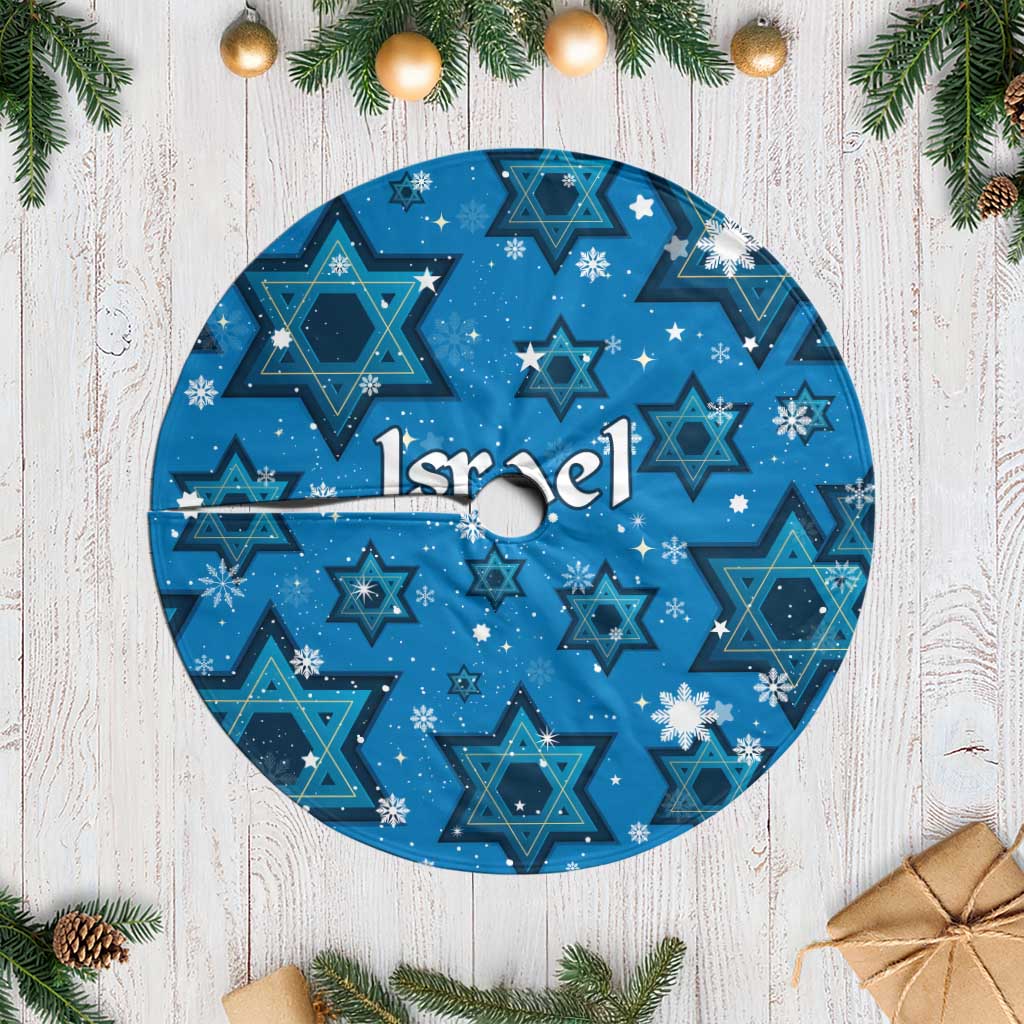 Israel Christmas Tree Skirt with Blue Star of David Pattern and Menorah Motif - Wonder Print Shop