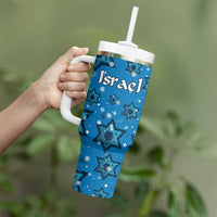 Israel Christmas Tumbler With Handle with Blue Star of David Pattern and Menorah Motif - Wonder Print Shop