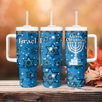Israel Christmas Tumbler With Handle with Blue Star of David Pattern and Menorah Motif - Wonder Print Shop