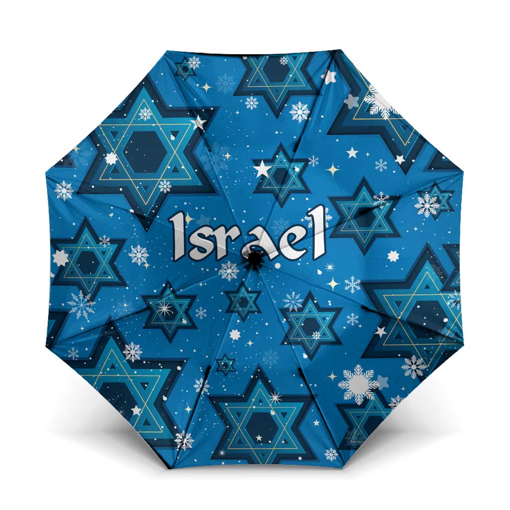Israel Christmas Umbrella with Blue Star of David Pattern and Menorah Motif - Wonder Print Shop