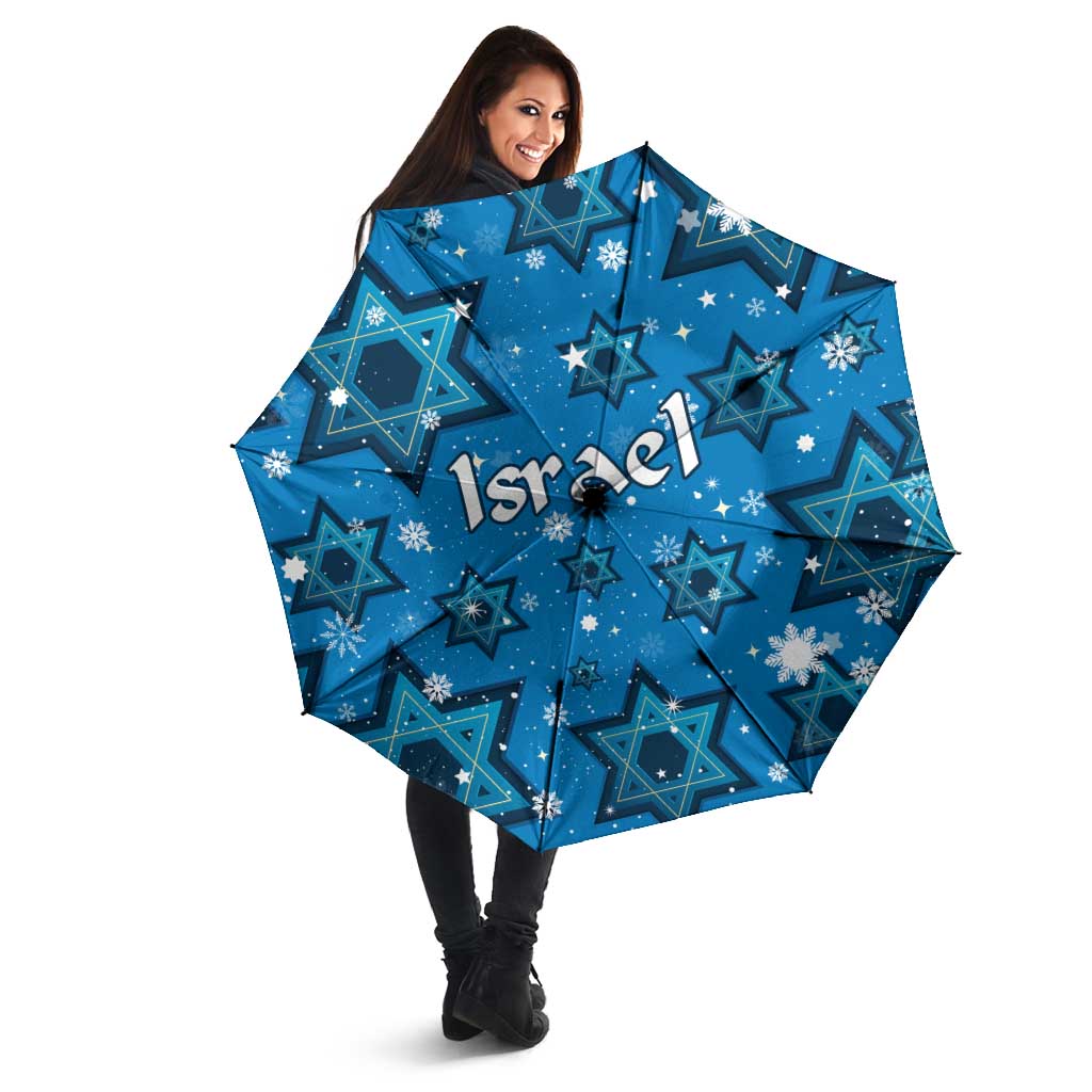Israel Christmas Umbrella with Blue Star of David Pattern and Menorah Motif - Wonder Print Shop