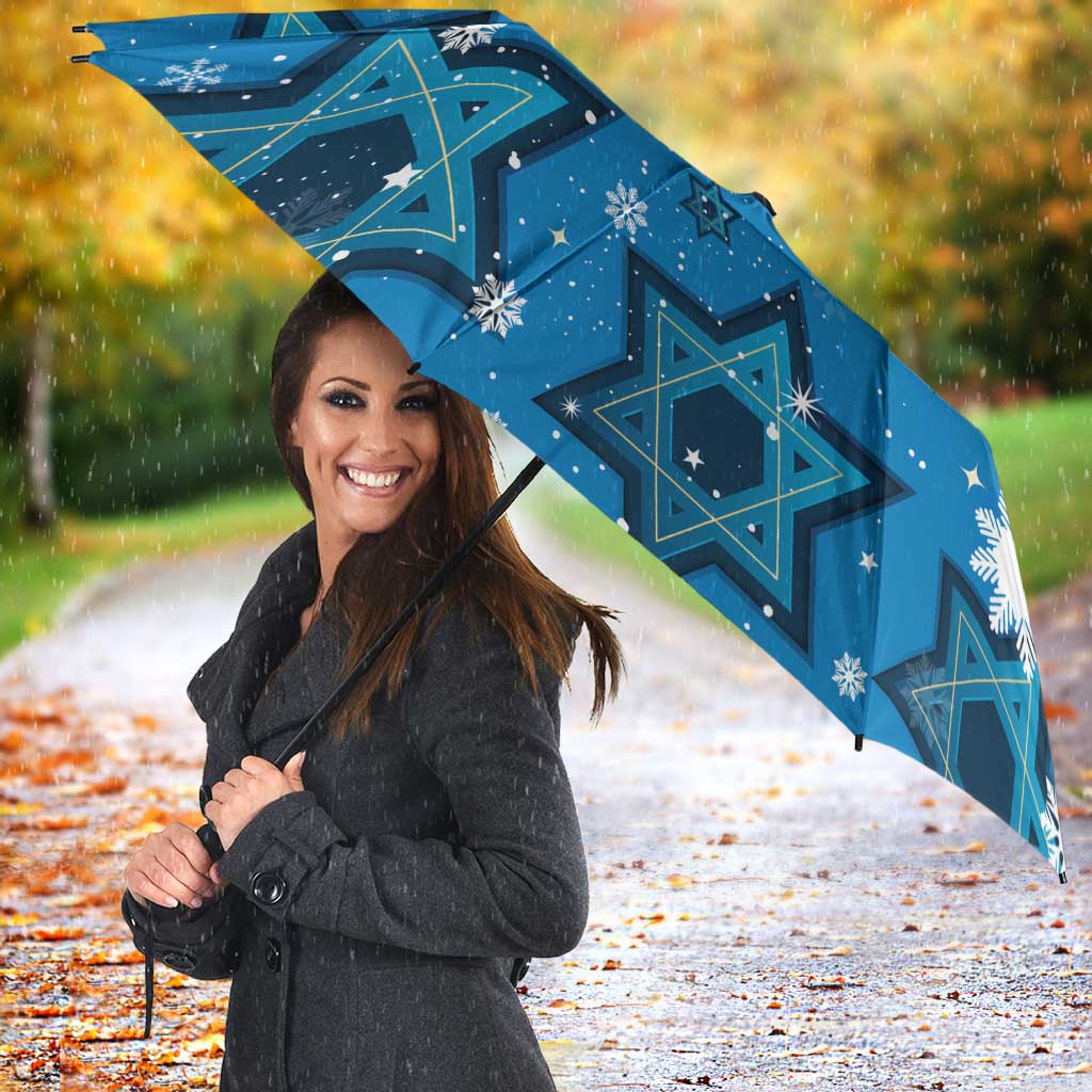 Israel Christmas Umbrella with Blue Star of David Pattern and Menorah Motif - Wonder Print Shop