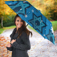 Israel Christmas Umbrella with Blue Star of David Pattern and Menorah Motif - Wonder Print Shop