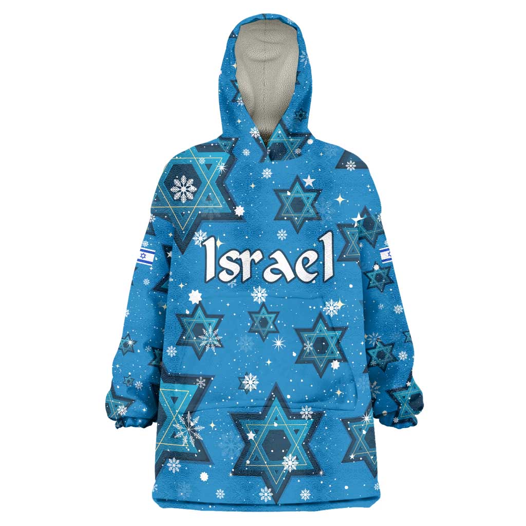 Israel Christmas Wearable Blanket Hoodie with Blue Star of David Pattern and Menorah Motif - Wonder Print Shop