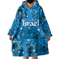 Israel Christmas Wearable Blanket Hoodie with Blue Star of David Pattern and Menorah Motif - Wonder Print Shop