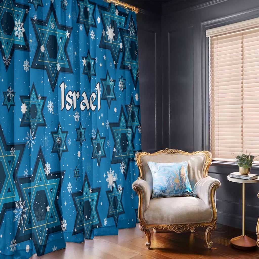 Israel Christmas Window Curtain with Blue Star of David Pattern and Menorah Motif - Wonder Print Shop