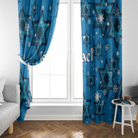 Israel Christmas Window Curtain with Blue Star of David Pattern and Menorah Motif - Wonder Print Shop