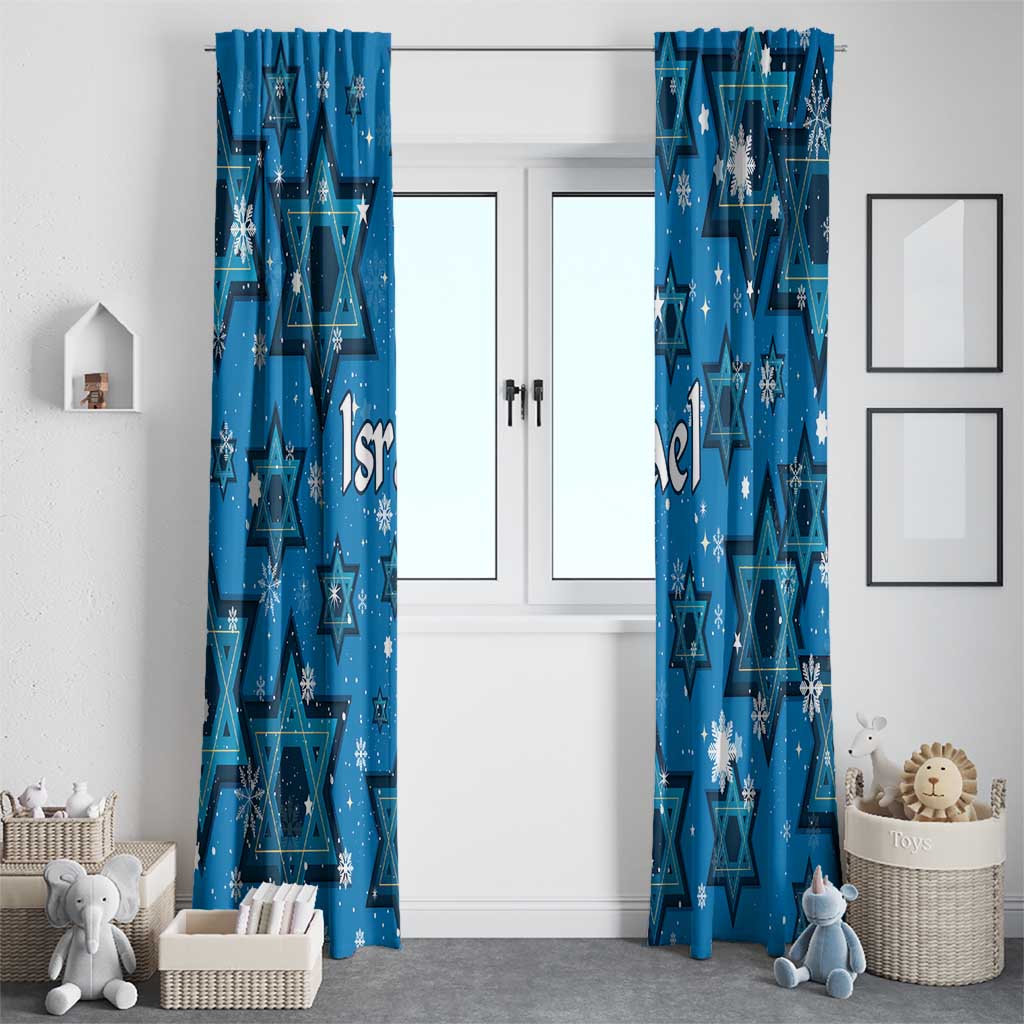 Israel Christmas Window Curtain with Blue Star of David Pattern and Menorah Motif - Wonder Print Shop