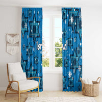 Israel Christmas Window Curtain with Blue Star of David Pattern and Menorah Motif - Wonder Print Shop