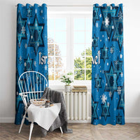 Israel Christmas Window Curtain with Blue Star of David Pattern and Menorah Motif - Wonder Print Shop