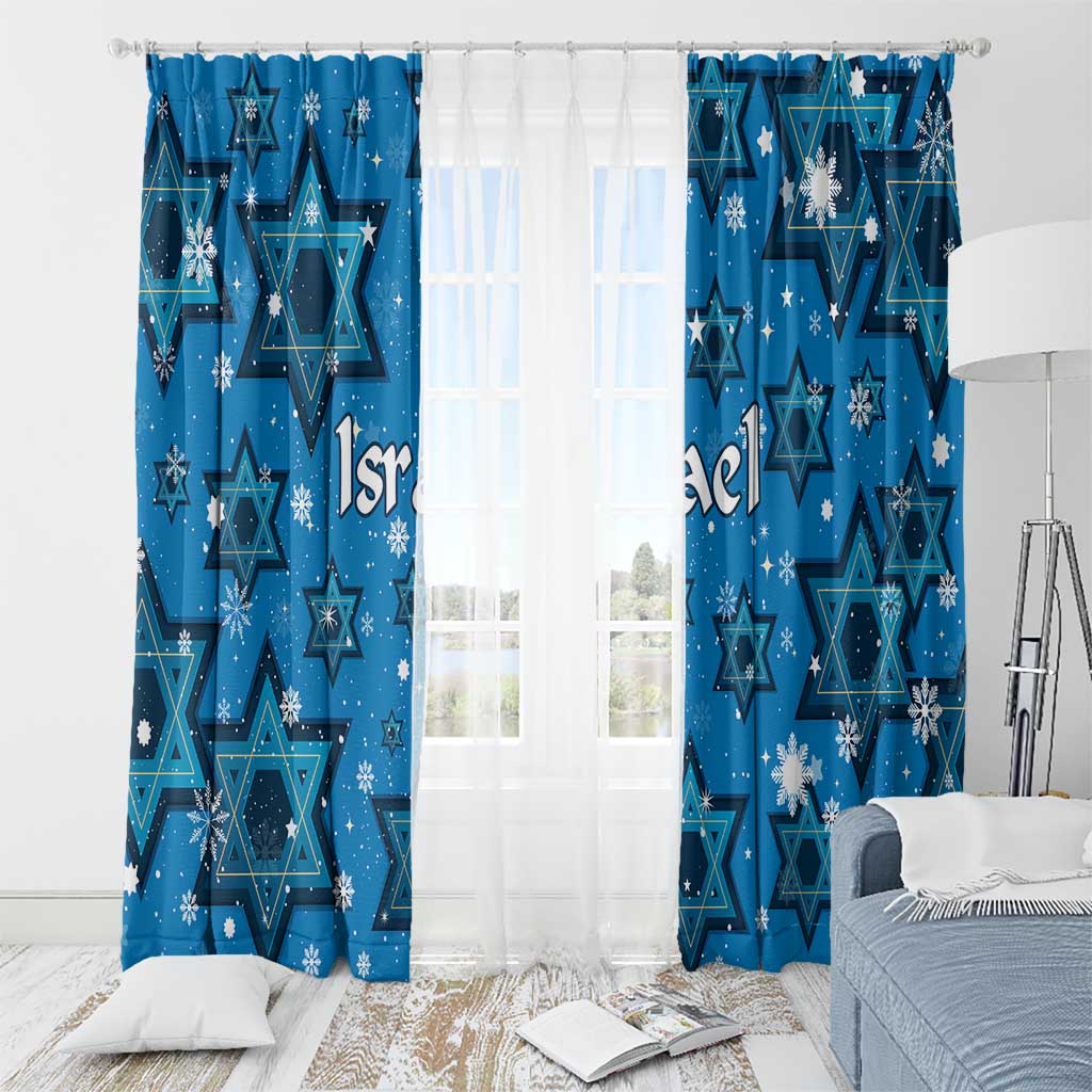 Israel Christmas Window Curtain with Blue Star of David Pattern and Menorah Motif - Wonder Print Shop