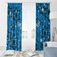 Israel Christmas Window Curtain with Blue Star of David Pattern and Menorah Motif - Wonder Print Shop