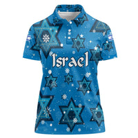 Israel Christmas Women Polo Shirt with Blue Star of David Pattern and Menorah Motif - Wonder Print Shop