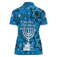 Israel Christmas Women Polo Shirt with Blue Star of David Pattern and Menorah Motif - Wonder Print Shop