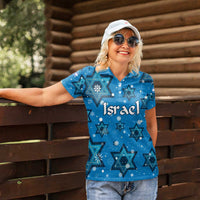 Israel Christmas Women Polo Shirt with Blue Star of David Pattern and Menorah Motif - Wonder Print Shop
