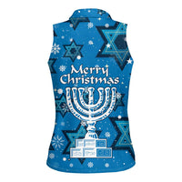 Israel Christmas Women Sleeveless Polo Shirt with Blue Star of David Pattern and Menorah Motif - Wonder Print Shop