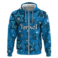 Israel Christmas Zip Hoodie with Blue Star of David Pattern and Menorah Motif - Wonder Print Shop