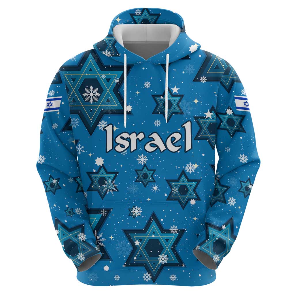Israel Christmas Zip Hoodie with Blue Star of David Pattern and Menorah Motif - Wonder Print Shop