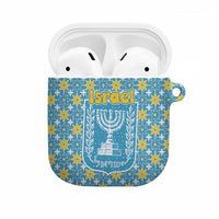 Israel Christmas AirPods Case with Blue-Yellow Star Pattern, Menorah, and Santa Motif - Wonder Print Shop
