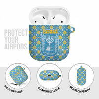 Israel Christmas AirPods Case with Blue-Yellow Star Pattern, Menorah, and Santa Motif - Wonder Print Shop