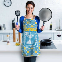 Israel Christmas Apron with Blue-Yellow Star Pattern, Menorah, and Santa Motif - Wonder Print Shop