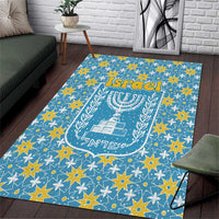 Israel Christmas Area Rug with Blue-Yellow Star Pattern, Menorah, and Santa Motif - Wonder Print Shop